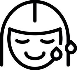 Minimalist line art icon of a young woman feeling relaxed while enjoying skin hydration applying a moisturizing cosmetic product