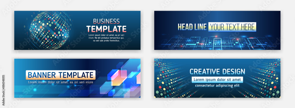 Fototapete high-tech horizontal banner template. modern banner design with technology element. data protection,