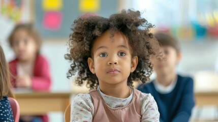 Diverse child attending an inclusive classroom with minimalist background