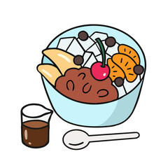 黒蜜シロップとあんみつ　線画イラスト