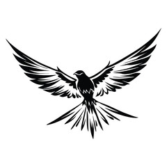 Obraz premium Majestic flying bird tribal tattoo design with intricate details and bold lines, representing freedom and strength. Perfect for body art enthusiasts.