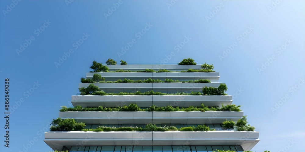 Poster innovative sustainable green building with energy-efficient features and modern architecture. concep