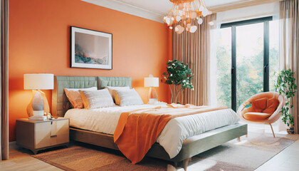 3d render of orange bedroom