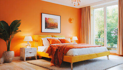 3d render of orange bedroom