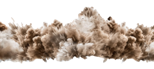 Dust explosion, transparent background, high-speed capture, billowing dust, sharp detail, muted colors, dramatic lighting