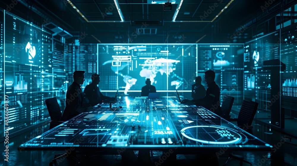 Poster futuristic holographic interface enhancing business and data visualization