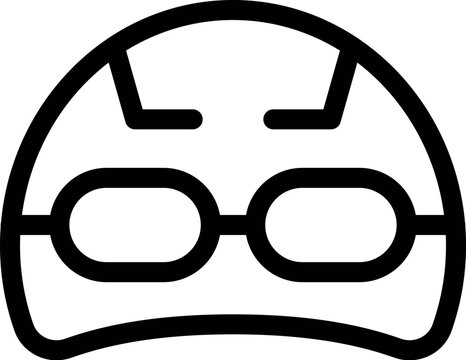 recommend clip art: Simple black and white line art icon of a swimming cap and goggles, perfect for representing water sports, pool safety, and swimming gear
