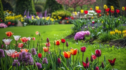 Colorful Tulips in a Spring Garden.