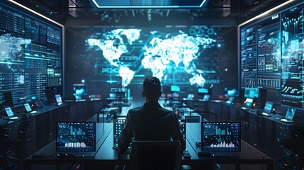 High Tech Security Center Monitoring Cyber Threats in Real Time