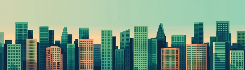 Fototapeta premium Sustainable cityscape with green buildings and human rights banners, symbolizing balanced development, eco-friendly city, human rights