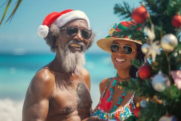 Senior Couple Celebrates Christmas on a Tropical Beach