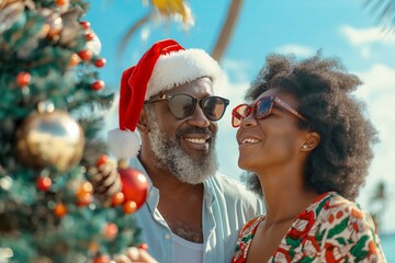Senior Couple Celebrates Christmas on a Tropical Beach
