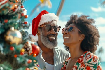 Senior Couple Celebrates Christmas on a Tropical Beach