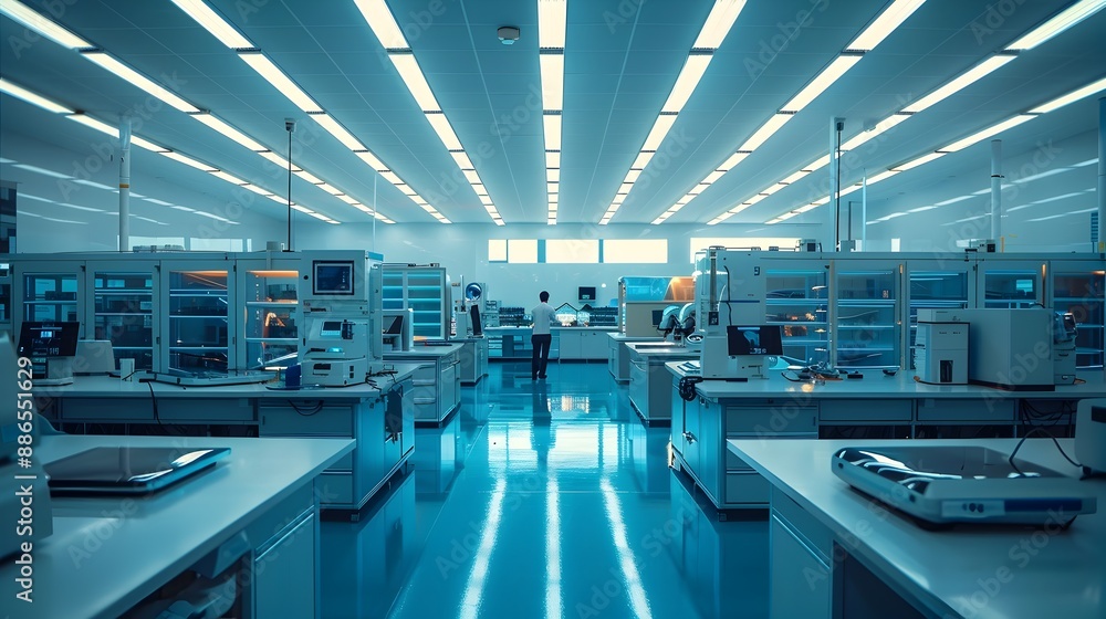 Poster futuristic robotics lab showcasing the cutting edge of automation and technology