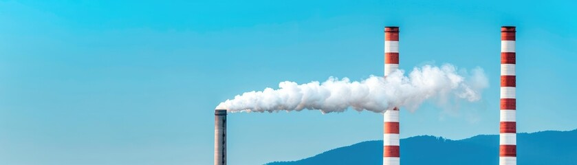 Industrial smokestacks emitting pollutants, Emissions, environmental pollution and climate impact