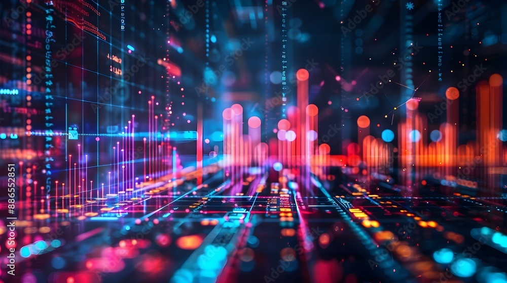 Poster vibrant data visualization futuristic big data analytics dashboard with real time insights