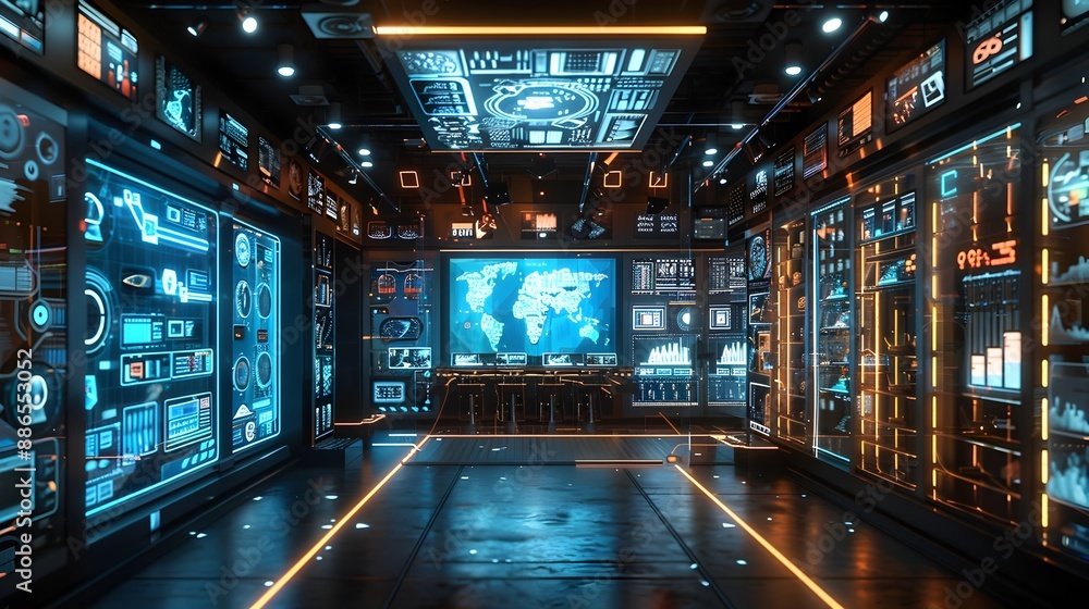 Aufkleber futuristic retail store with interactive digital displays and smart checkout systems