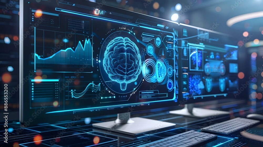 Poster high tech healthcare monitoring station with advanced diagnostic tools and real time data analysis