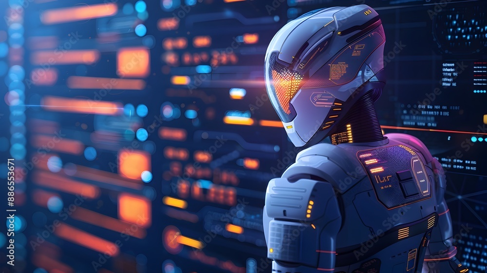 Poster futuristic ai powered personal assistant optimizing user productivity and information management