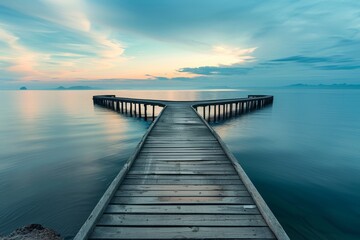 Fototapeta premium At sunrise, Aarhus Bay and the Infinite Bridge in Copenhagen, Denmark
