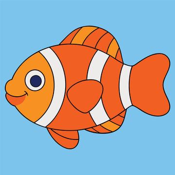 orange clownfish cartoon on blue background