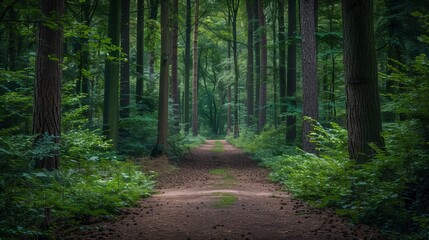 A beautiful natural tunnel in a spring beech forest in Leuven, Belgium. Ecotourism, travel destinations, environmental conservation, pure nature.