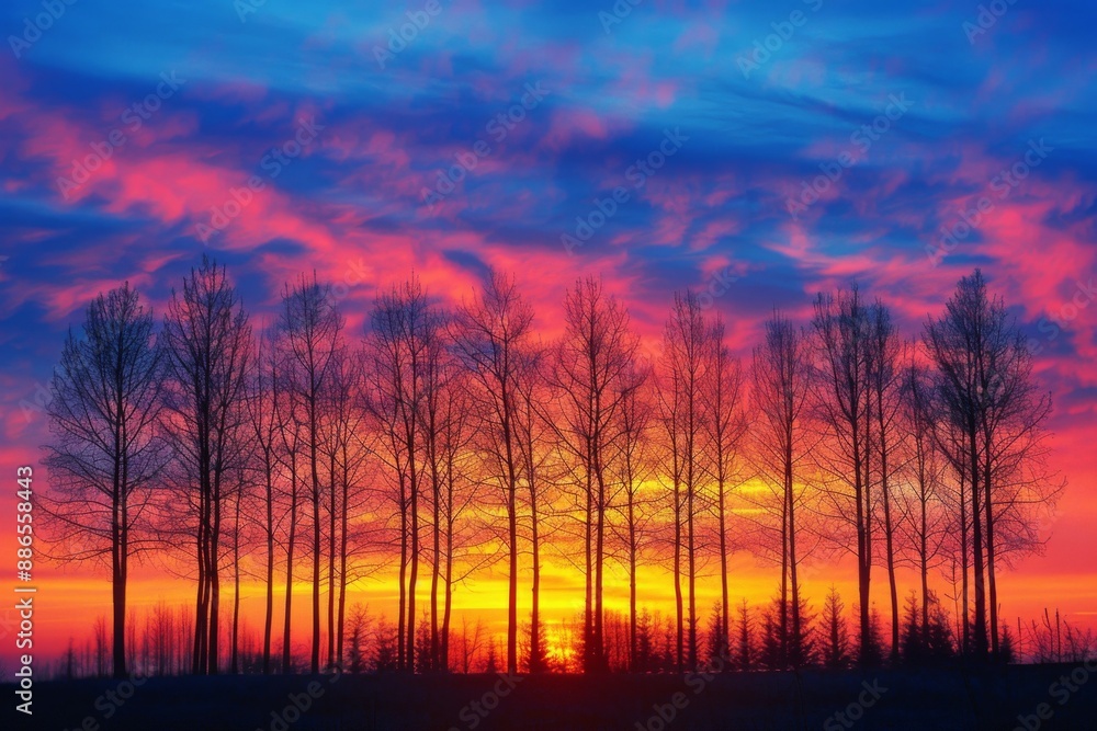 Canvas Prints vibrant sunset silhouetted trees