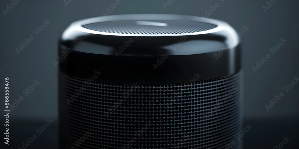 Poster close-up of a smart voice assistant device featuring a parenting chatbot. concept smart device close