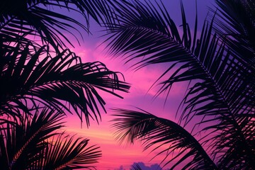 Tropical palm silhouettes with vibrant sunset sky