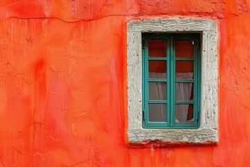 Colorful Rustic Window on Red Wall