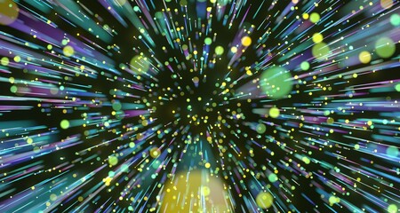 Neon streams move along curved trajectory on black