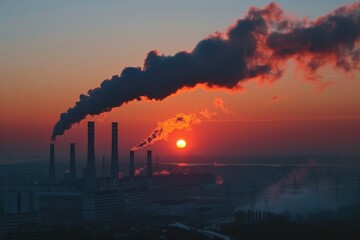 Fototapeta premium Industrial Pollution Sunset