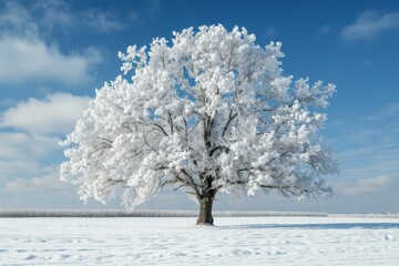 Fototapeta premium Snow-Covered Tree in Winter Landscape