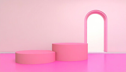 blank pink display background with minimal style blank stand for showing product or product presentation