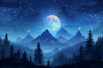 Fototapeta premium Moonlit Mountain Landscape