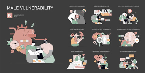 male vulnerability. Flat Vector Illustration