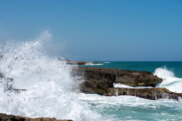 Storm surge on the Merlata coast of Ostuni, Puglia, Italy.