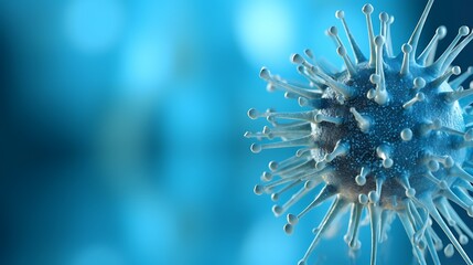 A blue background with an abstract close-up of the SARS-CoV-2 virus symbolizing the COVID-19 pandemic