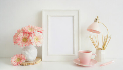 Bloggers workspace poster frame mockup with copy space