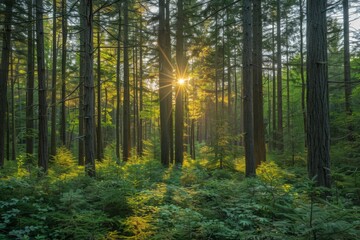 Obraz premium Sunlight Through Dense Forest