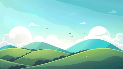Obraz premium Cartoon Sky and Hills Side Pattern. Whimsical Landscape Design.