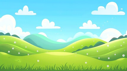 Obraz premium Cartoon Sky and Hills Side Pattern. Whimsical Landscape Design.