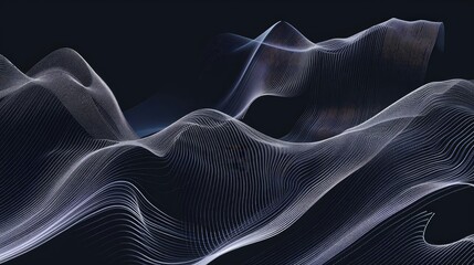 A beautiful representation of a mountainous landscape using white lines on a black background. Make the mountains appear soft and rolling.