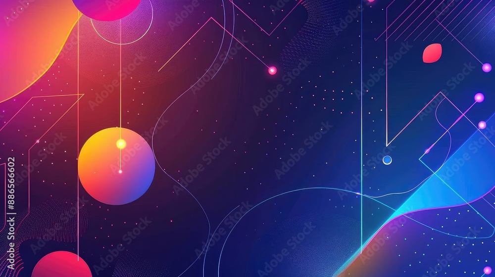 Poster a modern abstract background. use bright colors and geometric shapes. make it look futuristic and dy