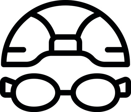 recommend clip art: Simple line icon of a swimming cap and goggles, perfect for representing swimming, water sports, or pool safety