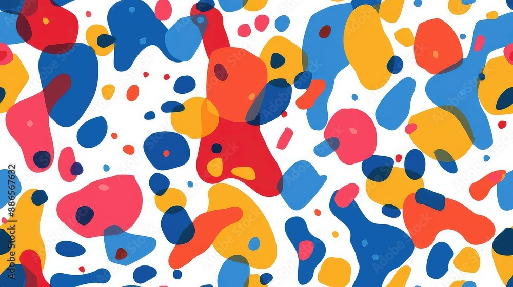 Poster a fluid organic shapes. the color palette should include bright and contrasting colors. the shapes s