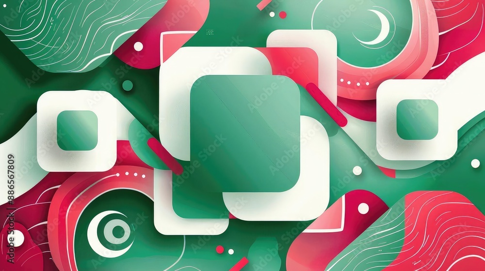 Poster an abstract geometric background with a green, pink, and white color scheme. the background is made 