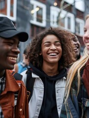 Fototapeta premium A group of young people posing next to each other, smiling and enjoying each other's company