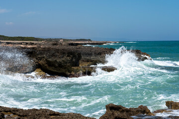 Storm surge on the Merlata coast of Ostuni, Puglia, Italy.