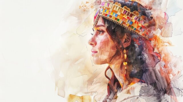 Queen Esther portrait, Esther 1 &ndash; 5:8. Digital watercolor illustration.